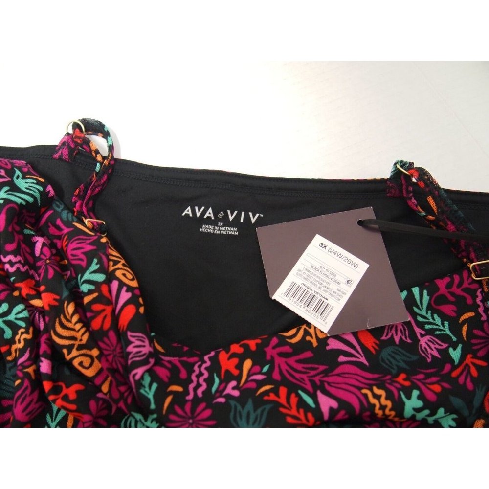 NWT Ava Viv Target Womens Dress 3X Mesh Floral Ruched Bodycon Midi Sleeveless - Picture 7 of 7